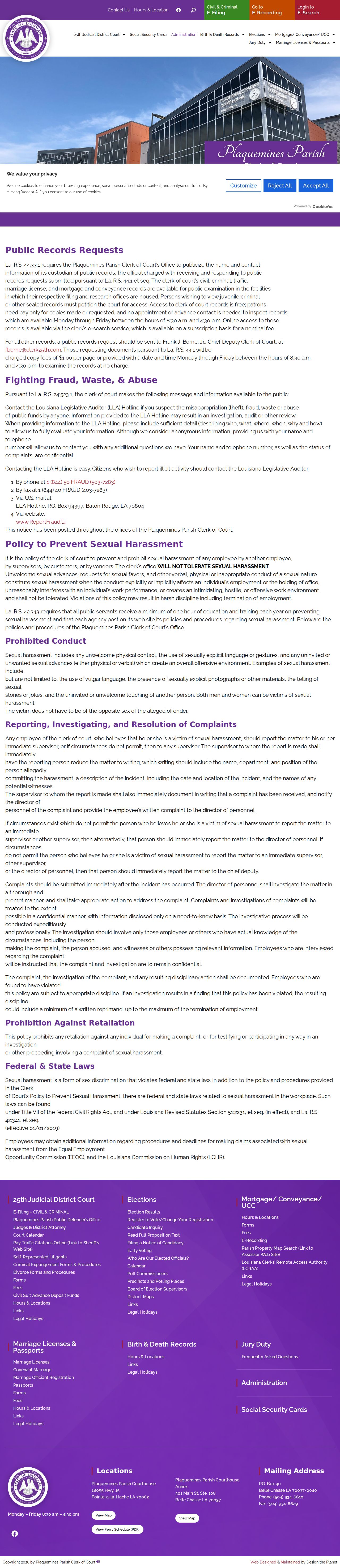 Plaquemines Parish Clerk of Court public inspection and sealed-record access notice