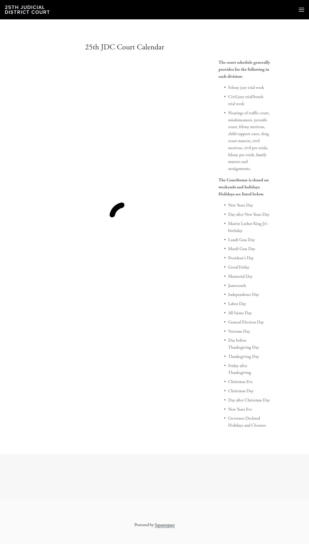 Plaquemines Parish court schedule public 25th JDC calendar interface