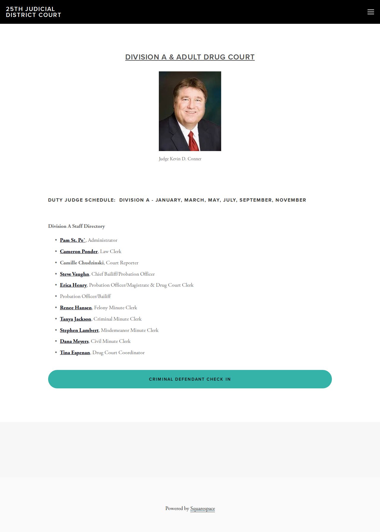 Plaquemines Parish 25th Judicial District Court Division A public staff and docket links