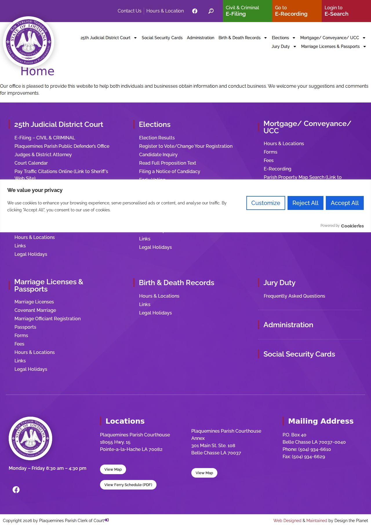 Plaquemines Parish court docket Clerk of Court home page links