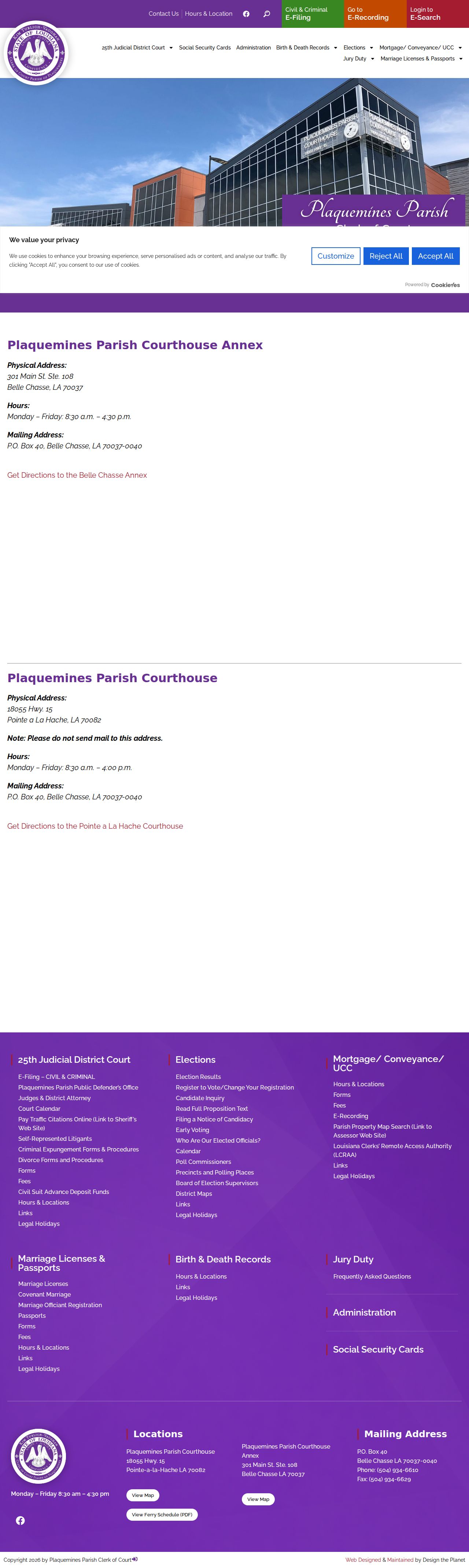 Plaquemines Parish court docket courthouse and Belle Chasse annex locations