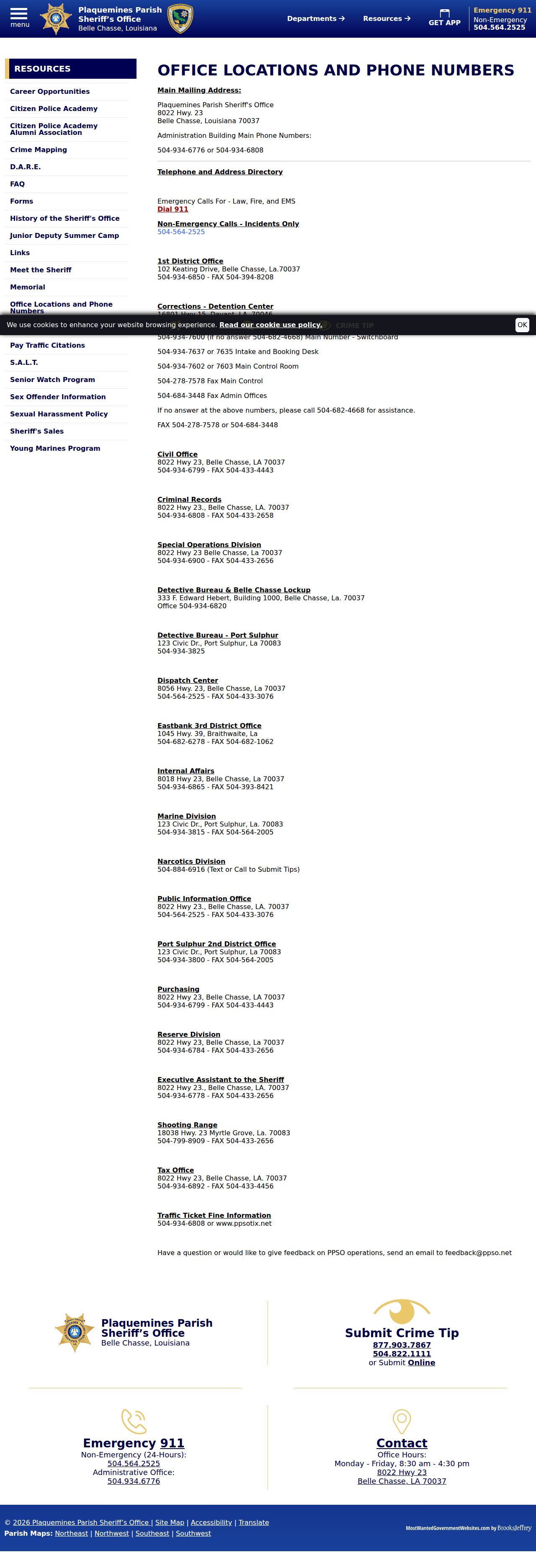 Plaquemines Parish traffic court records sheriff traffic-ticket and criminal-records directory